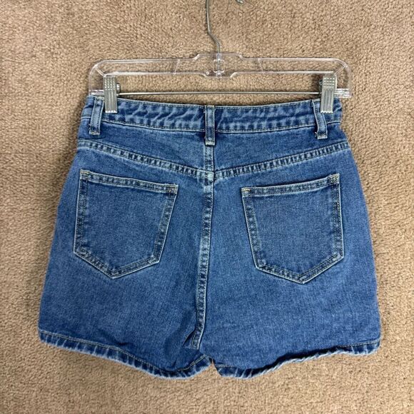 PrettyLittleThing Jean Shorts Womens Sz 4 Blue Split Hem Denim High Rise Casual - Picture 8 of 11